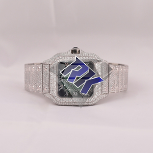 Montre entièrement sertie de diamants Moissanite, montre-bracelet en acier inoxydable, pierres brillantes - Product Image 3