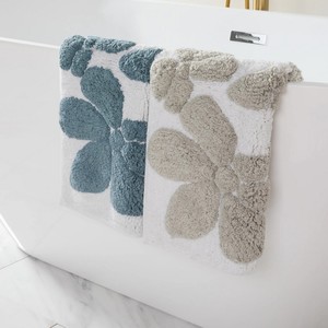 Floral Tufted Cotton Bath <b>Mat</b> Rectangle Non-Slip Rubber Backing Modern Home Use Machine Washable - Product Image 6