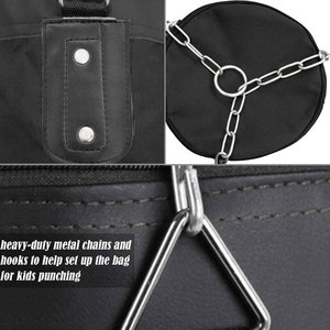 Sac de boxe d'entraînement en similicuir noir avec suspension à chaîne, durable, rempli de sable, pour adultes - Product Image 6