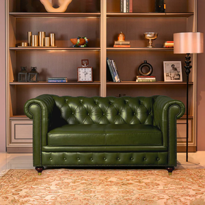 Sofá Chesterfield Contemporáneo de Dos Plazas en Cuero Genuino, Diseño Acolchado, Estilo Americano, para Sala de Estar, Dormitorio o Apartamento - Product Image 6