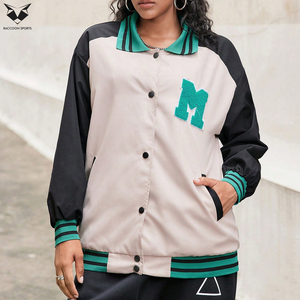 Veste universitaire pour femme à col rabattu et manches longues avec bordure contrastée – Couleur noir et vert sarcelle |   Service OEM et ODM de la plus haute qualité - Product Image 4