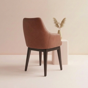 Silla de Comedor de Cuero de Lujo Moderna, Cómoda Silla con Brazos y Patas de Madera para Hogar, Hotel, Restaurante, Cafetería, Muebles de Sala de Estar - Product Image 4