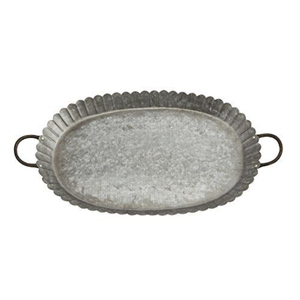 Bandeja de Servir Galvanizada al por Mayor con Borde Festoneado y Asas de Hierro Fundido, Plato Ovalado Grande Decorativo de Estaño - ¡Gran Venta! - Product Image 1