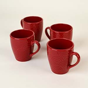 Ensemble de 4 tasses à café en céramique émaillée rouge écarlate, compatibles micro-ondes, en grès avec impression par sublimation, style fait maison - Product Image 3