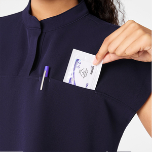 Blusa Médica Azul Marino para Mujer, Cuello Mandarín, Manga Corta, Uniforme Sanitario Ligero, Ropa de Trabajo para Enfermería, OEM ODM - Product Image 6
