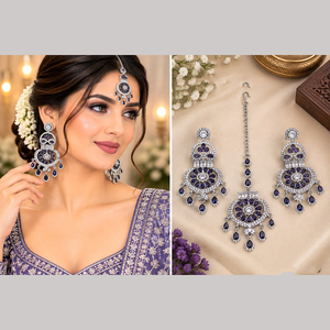 Pendientes de Cristal con Baño de Oro JeweleMarket, Adornados con Pedrería, Maang Tikka, para Bodas, Fiestas, Compromisos, Aniversarios, Estilo Étnico - Product Image 1
