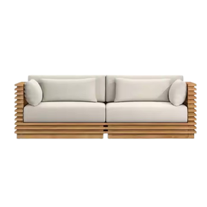 Muebles de exterior Sofá de tela de madera con cojines Diseño moderno para uso en exteriores e interiores - Product Image 4