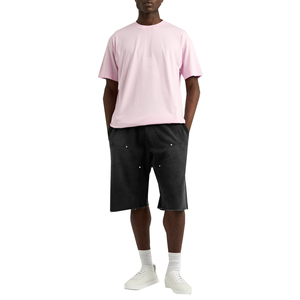 Shorts Bermuda en toile de coton noir pour homme, taille élastique, couleur unie, avec poches, respirants, finition lavée - Product Image 3