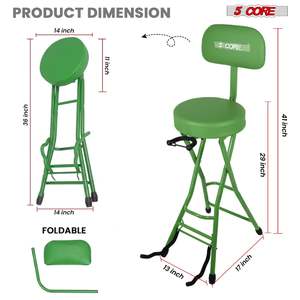 5Core Foldable <b>Padded</b> Guitar <b>Stool</b> with Backrest & Foot Rest for Musician - Product Image 3