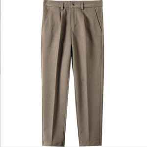 Pantalón de Vestir Casual para Hombre, Corte Slim Fit, Diseño Ligero en Color Jaspeado, Frente Plano, Cintura Media, Corte Recto, Tejido de Lana Peinada Teñido Liso - Product Image 2