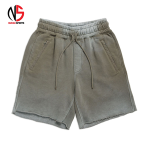 Shorts décontractés pour hommes à taille mi-haute avec cordon de serrage, en toile de coton polyester 300g, délavé à l'acide, style vintage, avec logo personnalisé, séchage rapide - Product Image 1