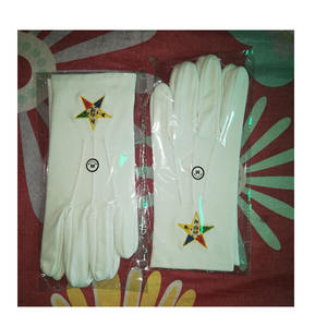 Regalia Masónica: 2 pares de Guantes Nobles Shriner BORDADOS, Azul Real, con logotipo de los elementos de la esfera y el compás, Bordado de la mejor calidad - Product Image 3