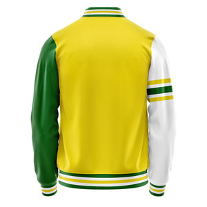 Custom Men's Baseball Jacket Yellow Green White Color Blocked Full Sleeve Zipper Closure Breathable Polyester Sportswear - Product Image 2