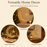 Lampe en forme de croissant de lune pour l'Aïd du Ramadan, décoration étoile en fil métallique doré, guirlande lumineuse LED chaude, centre de table pour l'Aïd, vente en gros