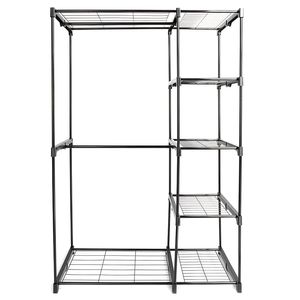 Armadio pieghevole in plastica a cinque livelli con spazio per appendere vestiti - Nero - Product Image 2