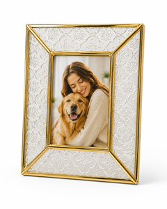 Cadre photo rectangulaire auto-adhésif de luxe moderne en acier inoxydable plaqué or avec verre biseauté, écologique, motifs floraux, pour chambre à coucher et mariage - Product Image 4