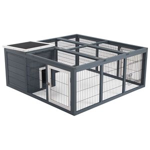 Waterproof Indoor Outdoor <b>Rabbit</b> Hutch XL Gray Fir Wood Bunny <b>Cage</b> with Openable Main House for Small Animals - Product Image 1