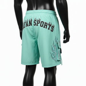 Short de bain homme premium 160GSM polyester élasthanne séchage rapide vert menthe avec bordure noire et logo thermocollé - Product Image 5