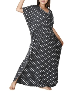 High Quality Women's <b>Kaftan</b> Polka Dot Maxi Abaya V Neck Loose Cotton Dress <b>Summer</b> Modest Daily Wear Short Sleeve Straight Hem - Product Image 4