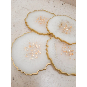 Handcrafted Irregular Geode <b>Resin</b> Coaster Set With Gold Foil Accents Modern Luxury <b>Epoxy</b> Tableware For Home Decoration Hotelware - Product Image 2