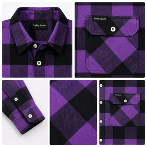 Chemise en flanelle à carreaux violets pour homme, manches longues, décontractée, boutonnée, en coton, style streetwear, vêtement de travail - Product Image 4