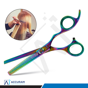 Tijeras Profesionales para Adelgazar el Cabello Accuram, Multicolores, con Filo de Cuchilla, de Acero Inoxidable, para Barbería y Peluquería - Product Image 3