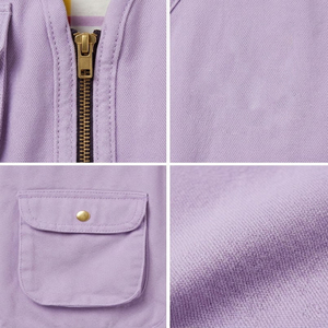 Gilet utilitaire en toile lilas pour femme avec fermeture éclair et plusieurs poches, col en V, vêtement d'extérieur - Product Image 4