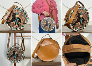 Nuevo Bolso de Hombro Redondo de Cuero Vacuno Hecho a Mano, Bolso Bandolera Bohemio de Cuero Genuino al por Mayor para Mujer - Product Image 4