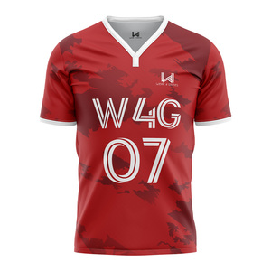 เสื้อฟุตบอลผู้ชาย Wear 4 Games สีดำแดงลายทาง คอวี แขนสั้น ระบายเหงื่อได้ดี ทรงแอธเลติก พิมพ์ลายแบบ Sublimated - Product Image 5