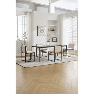 Juego Moderno de 2 Sillas de Comedor Tapizadas en Lino con Estructura de Hierro Minimalista, Respaldo y Cojines Color Marfil - Product Image 6