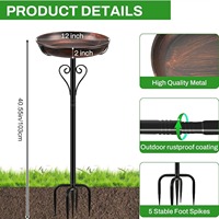 Bain d'oiseaux en métal avec base à 5 pointes, finition cuivre durable, mangeoire pour oiseaux sauvages et décoration de jardin en forme de cœur pour jardin