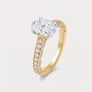 Anillo de Compromiso de Lujo Vintage con Diamante Ovalado Cultivado en Laboratorio de 2.14 CTW, Oro Amarillo de 14K, Engaste de Garras, para Mujer - Product Image 2