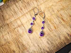 Nikhil Gems NG-033 925 Sterling Silver Gold Plated Pear Cut Amethyst Multi Gemstone Dangle Trendy Bridal <b>Earrings</b> Third Party - Product Image 6