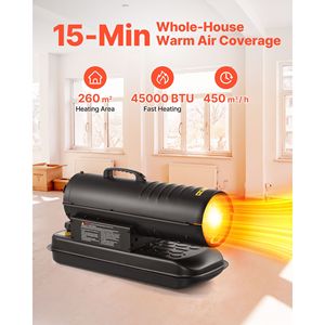 Riscaldatore Diesel/Cherosene Portatile a Aria Forzata da 45000 BTU, Tipo Torpedo con Maniglia per Garage, Cantiere, Magazzino - Product Image 2