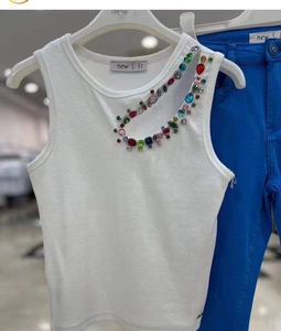 <b>Red</b> Starfish Beaded White Ribbed Cotton <b>Top</b> Women Summer Sleeveless <b>Crop</b> Vest Casual Ladies Round Embroidery Short Shirts - Product Image 6