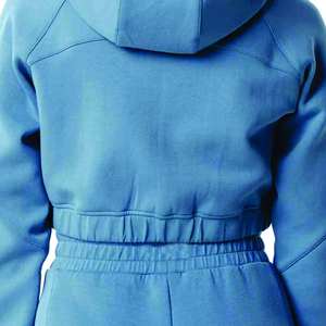 OEM/ODM Women's Blue Hooded Crop <b>Top</b> Shorts Set Fleece Full Sleeve Casual Sportswear Streetwear Breathable 100% Cotton Spring - Product Image 5