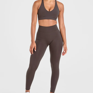 Women's Solid Color High Waist Full Length Seamless <b>Yoga</b> Leggings Gray Spandex Nylon Activewear <b>Pants</b> - Product Image 3