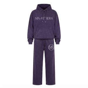 Custom <b>Purple</b> Oversized Hoodie and Wide Leg Sweatpants Set <b>Women</b> Cotton Fleece <b>Tracksuit</b> OEM ODM Wholesale - Product Image 4