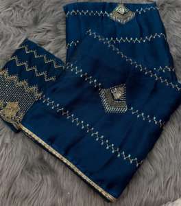Sari de seda de gasa con bordado C Pallu, borde Lehariya y Latkan Pallu, que absorbe la humedad y se seca rápidamente, ropa tradicional de fiesta para mujer. - Product Image 2
