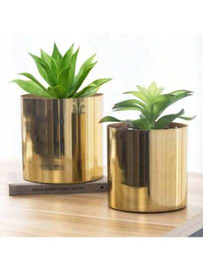 Grandes jardinières décoratives en laiton pour plantes, pots à fleurs dorés de luxe au design martelé vintage - Product Image 1