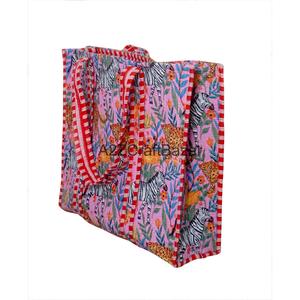 Indian Hand Block Quilted Floral Printed 100% Cotton Tote Shoulder <b>Bag</b> Eco-Friendly Durable for Daily Use Fashion for Summer - Product Image 1