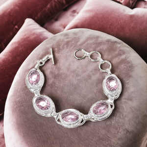 Pulsera de plata esterlina ajustable elegante hecha a mano para mujer, piedra preciosa kunzita Rosa Bohemia, regalo cristiano romántico a la moda - Product Image 1