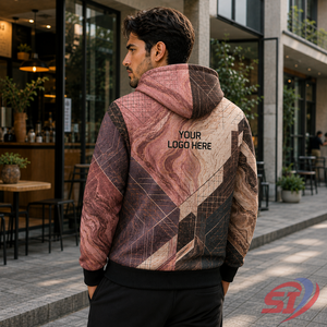 Sudadera con capucha al por mayor de marca privada, color marrón mármol, con cremallera completa, estampado personalizado, logotipo OEM, proveedor de ropa urbana de moda - Product Image 3