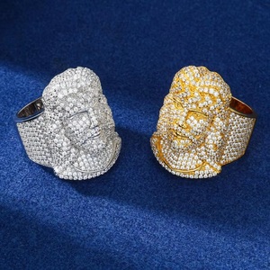 Anillo de Moissanita con Rostro de Jesús, Plata de Ley 925, Joyería Hip Hop con Incrustaciones de Diamantes VVS, Anillo de Declaración - Product Image 2