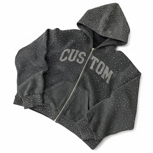 Black Rhinestone Zip Hoodie Sparkly <b>Studded</b> Hoodie Streetwear Fashion New Stylish Warm Cotton Hoodie Unisex Designer Pullover - Product Image 2