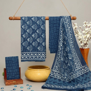 Indigo White Floral Cotton Kurti Sarong <b>Pyjama</b> Set | High Quality Hand Block Print Women Resort Wear | Ethnic Handmade Outfit - Product Image 1