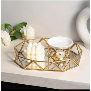 Luxury Jewelry Tray Abstract Gold Border Design Decorative Trays Metal Handicrafts Hot Selling <b>Mirror</b> Trays Wholesaler Price - Product Image 1