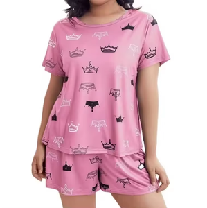 Conjunto de Pijamas de Talla Grande para Mujer, de Poliéster/Algodón, Tejido Elástico, Cintura Elástica - Product Image 6