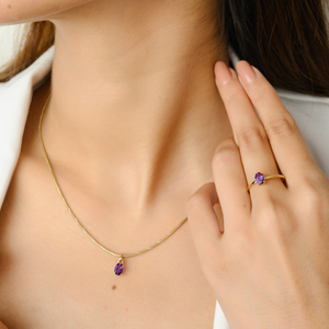 18K Gold Amethyst Combo Jewelry Set with <b>Garnet</b> Diamond & Freshwater Pearl - Product Image 6