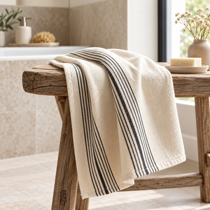 Serviette de bain en coton rayée 300 à 499 GSM, tissu tissé, couleurs personnalisées, marque privée pour les détaillants - Product Image 3
